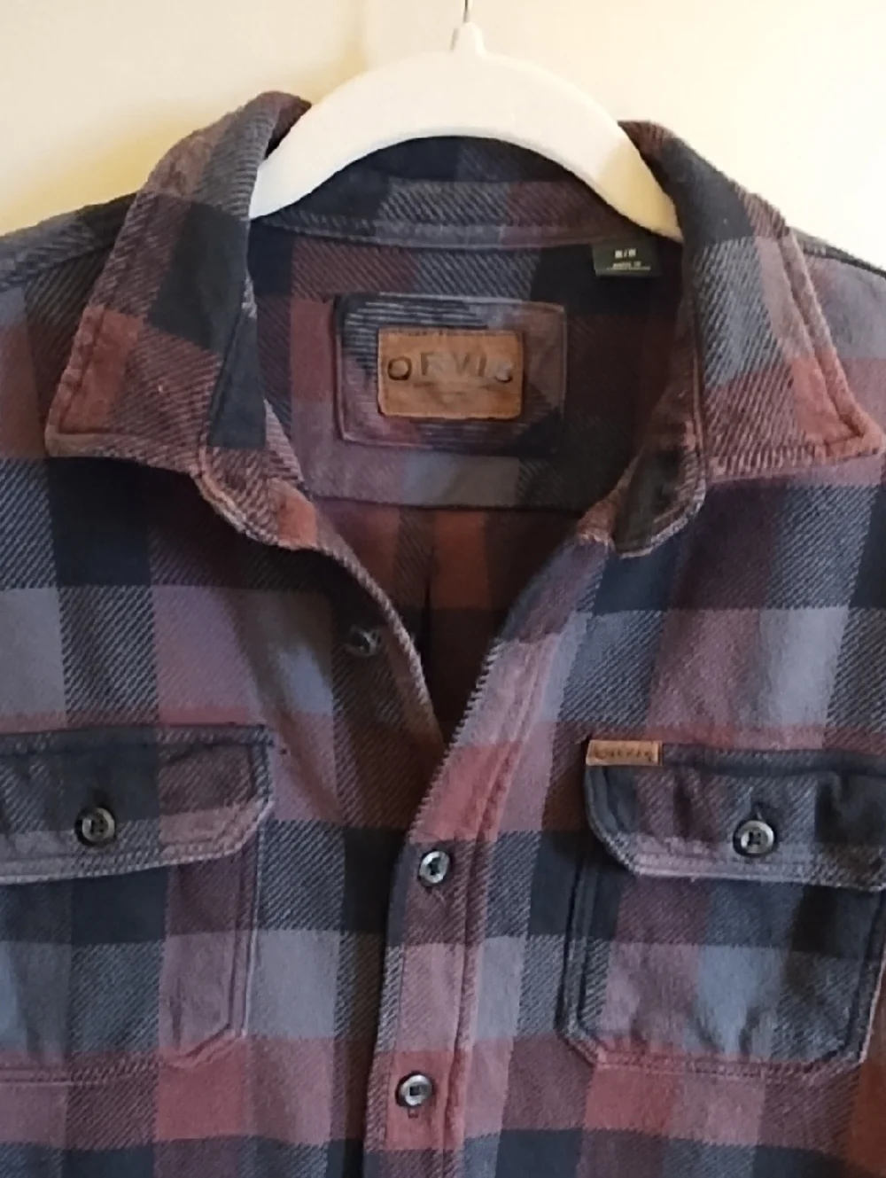 Orvis 100% Cotton Plaid Shirt in Burgundy & Slate Blue